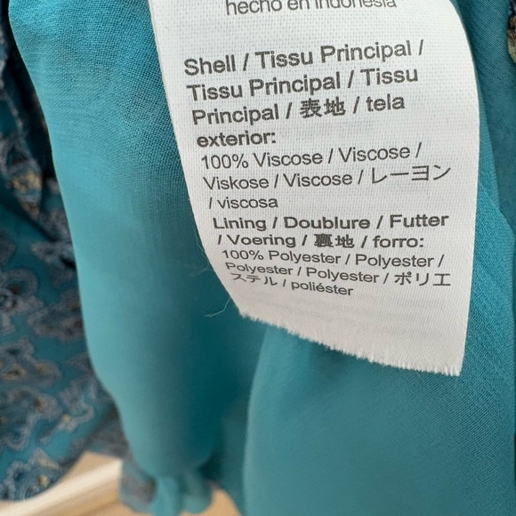 J. Crew Sky Blue Paisley V-Neck Long Sleeve Dress Puff Sleeve Button Front 4 - Picture 9 of 9